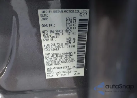 2017 Nissan Titan Sv from USA, damaged, VIN 1N6AA1EK8HN532805